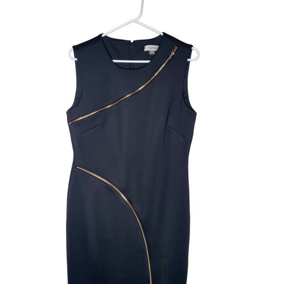 Calvin Klein Black Sheath Dress Size 10 with gold zipper embellishment - Picture 1 of 7